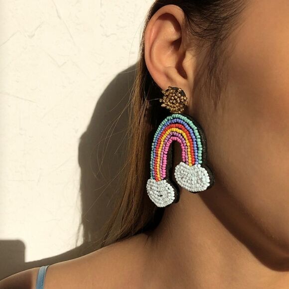 New RICEBEAD RAINBOW DANGLE EARRINGS - Picture 3 of 9